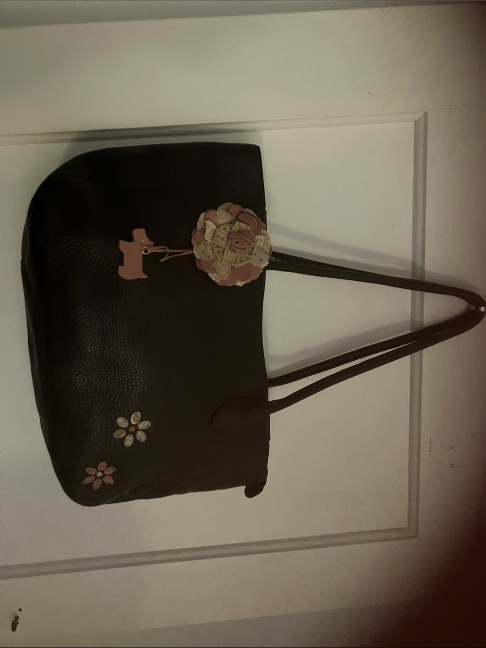 Classic Brown  Leather Tote with Floral Charm Radley of London